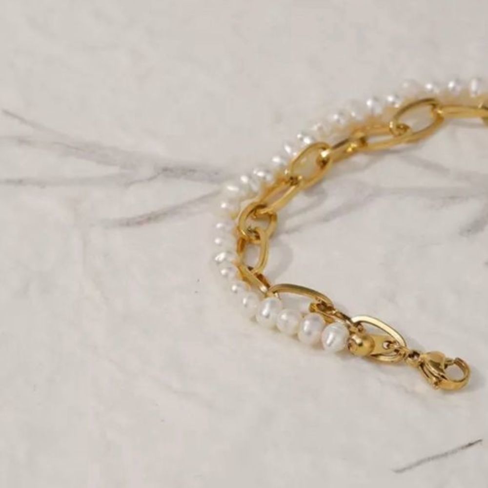 Double Stranded Pearl and Chain Bracelet - Picture 3 of 7